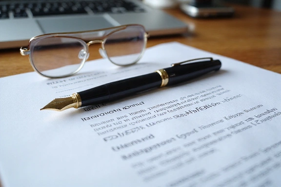 Legal document with a pen and glasses