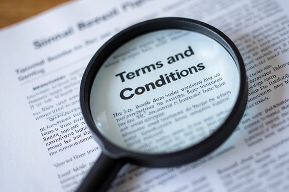 Magnifying glass over terms and conditions document